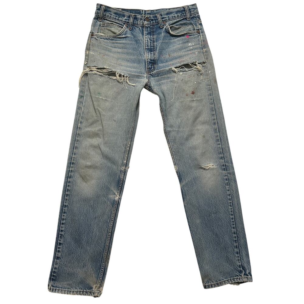 VTG 90s 505 Levi's Jeans Orange Tab Straight Leg Faded Whiskers Distressed 31x30